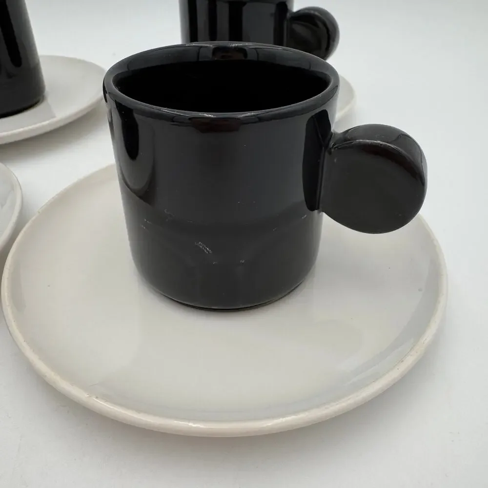 Vintage Coffee Espresso Cups & Saucers Set of 4 Pier One Imports Black White